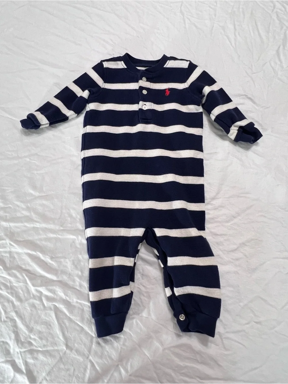 Polo by Ralph Lauren Navy & White Striped one-piece with Red Pony